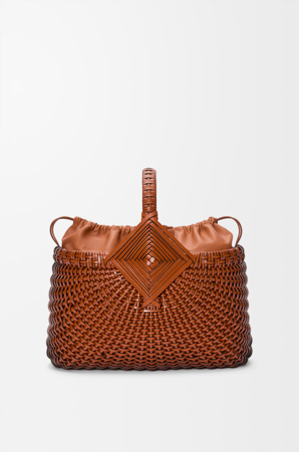 LOEWE Diamond Square Basket Bag in Tan Calfskin