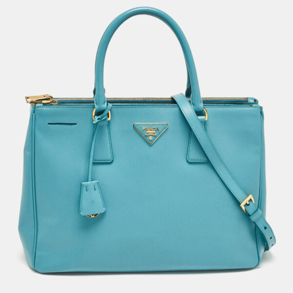 Prada Medium Double Zip Tote in Turquoise Saffiano Leather - Image 2