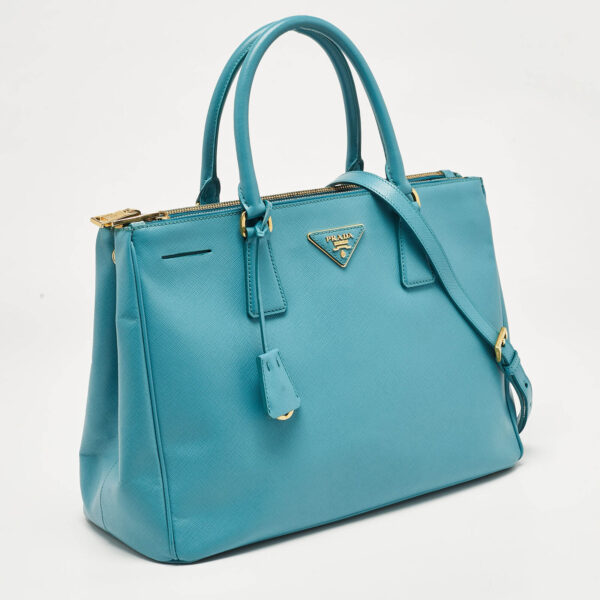 Prada Medium Double Zip Tote in Turquoise Saffiano Leather - Image 4