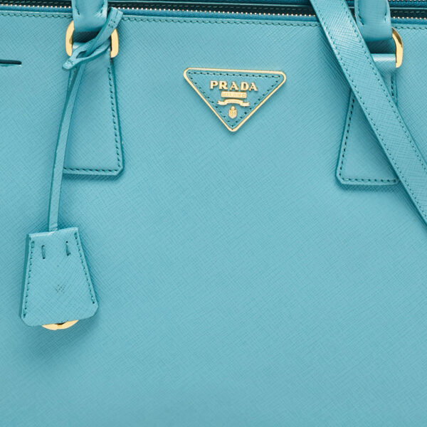 Prada Medium Double Zip Tote in Turquoise Saffiano Leather - Image 5