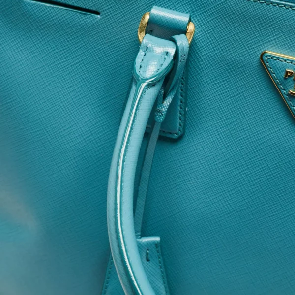 Prada Medium Double Zip Tote in Turquoise Saffiano Leather - Image 8
