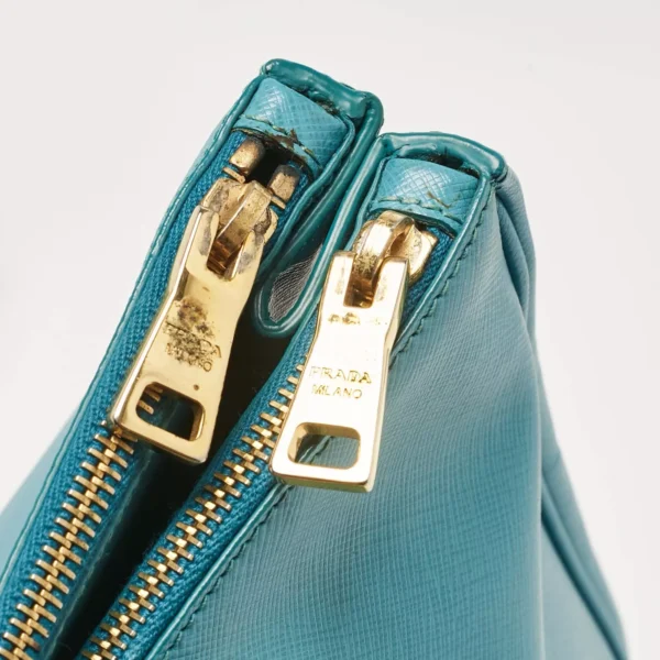 Prada Medium Double Zip Tote in Turquoise Saffiano Leather - Image 10