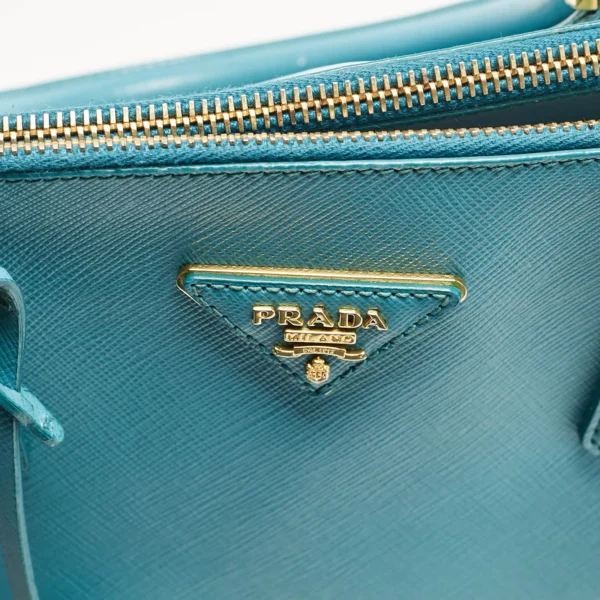 Prada Medium Double Zip Tote in Turquoise Saffiano Leather - Image 11